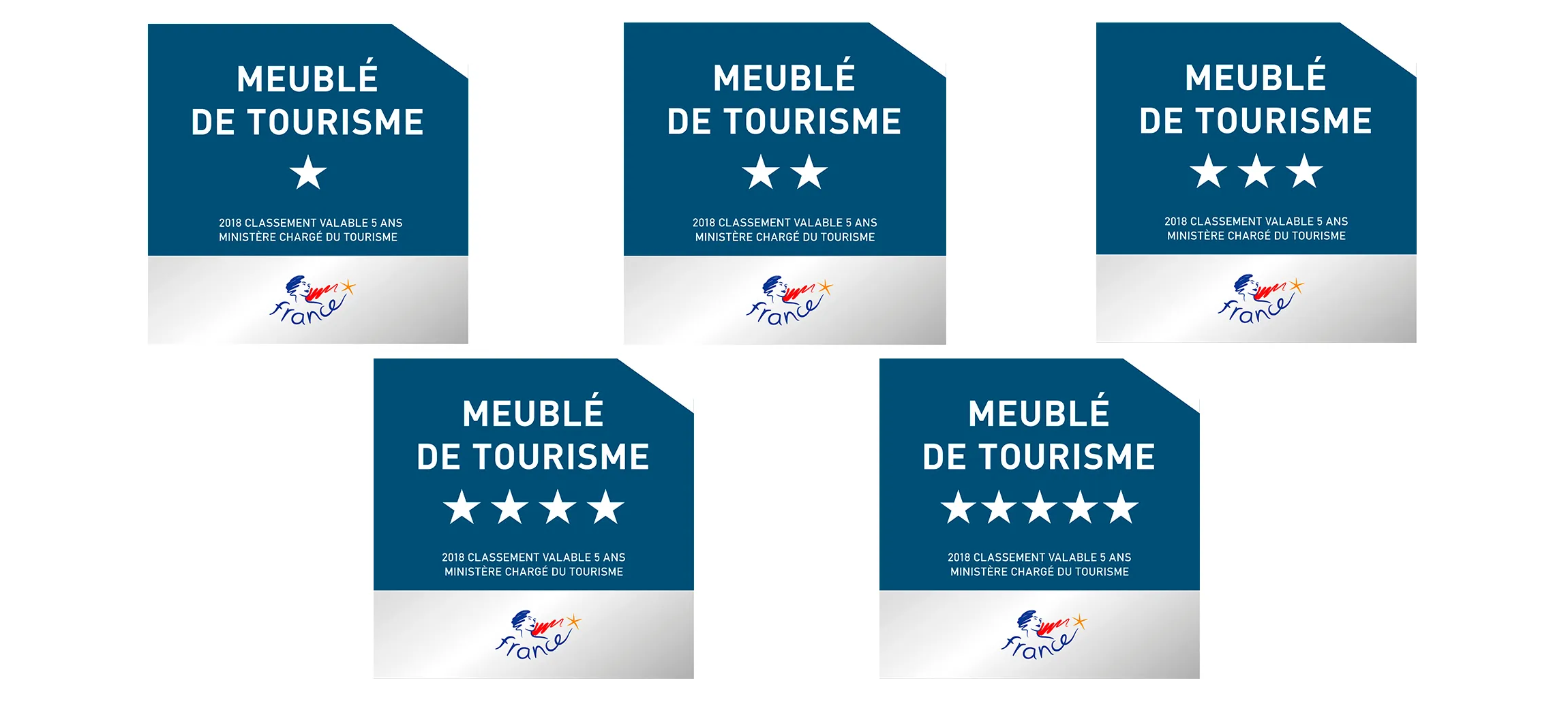 logo de meublé de tourisme, étoiles blanches sur fonds bleus